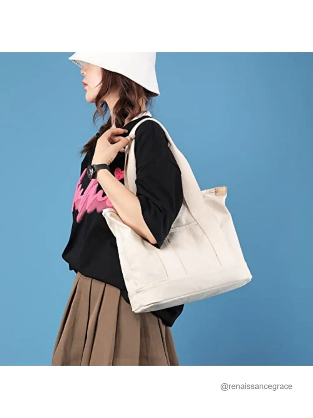 Canvas Tote Bag Women Top Handle Satchel Large Capacity Handbag Work Travel